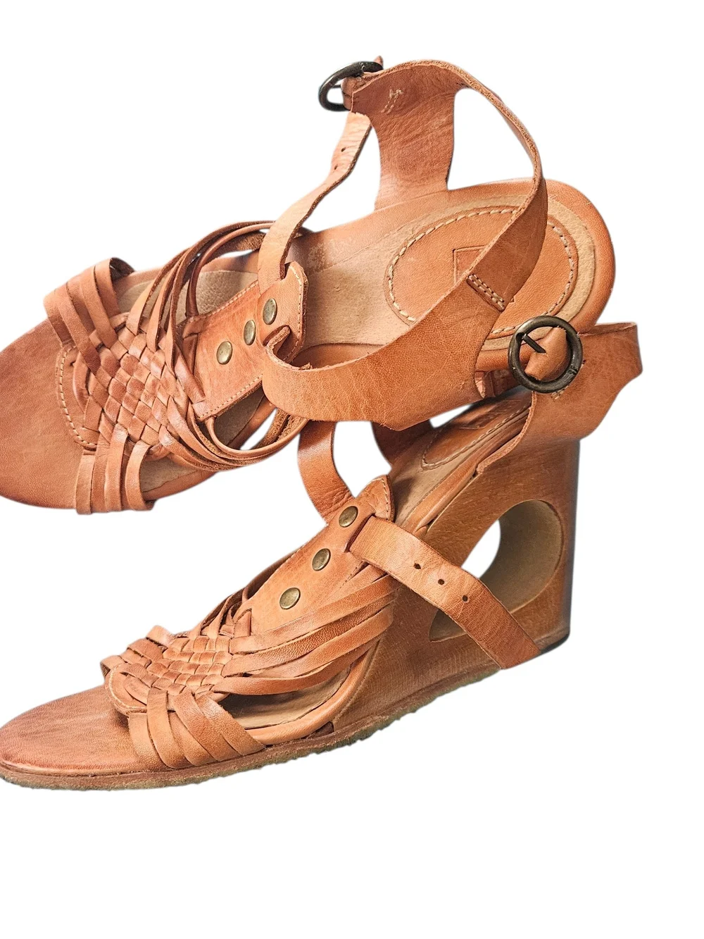 Frye Weddgy's Cut Out Summer Strappy Sandals Ankle Strap Size 10